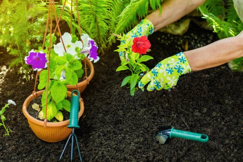 Volunteers receiving surplus soil and plants for community garden